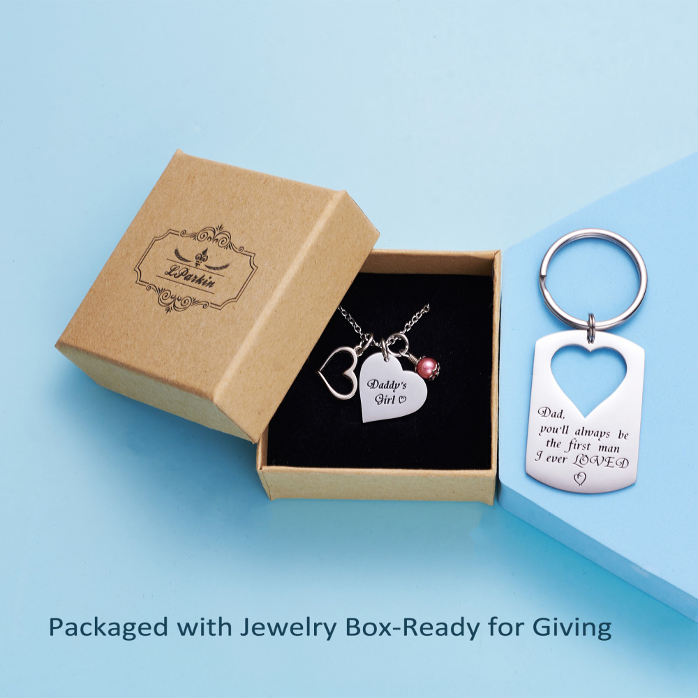 LParkin Dad Daughter Necklace Jewelry  Keychain Set Daddys Girls Necklaces