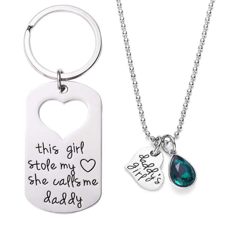 LParkin This Girl Stole My Heart She Calls Me Daddy Keychain Necklace Set Birthstone Daddy Daughter Gifts for Father’s Day