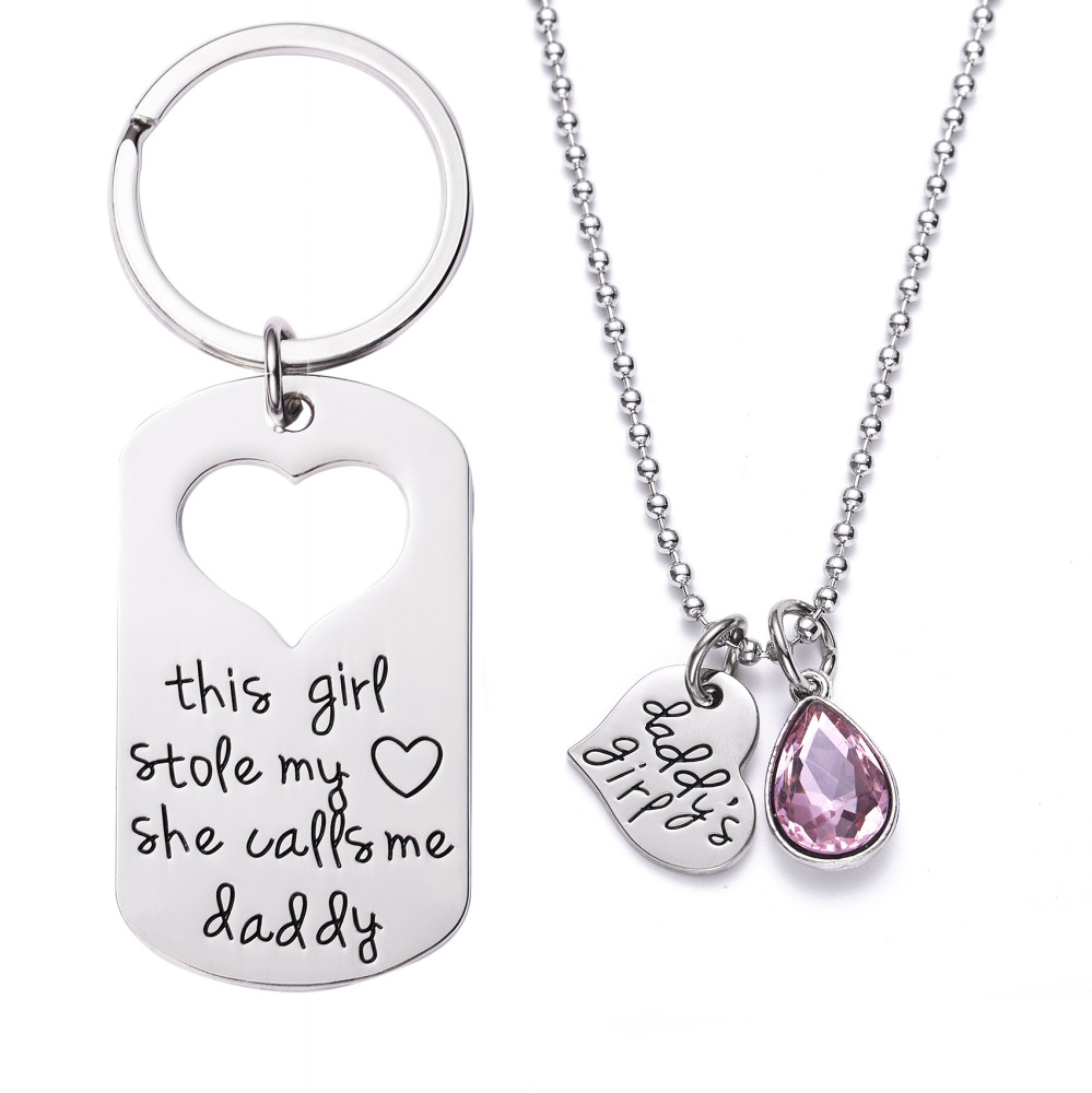 LParkin This Girl Stole My Heart She Calls Me Daddy Keychain Necklace Set Birthstone Daddy Daughter Gifts for Father’s Day