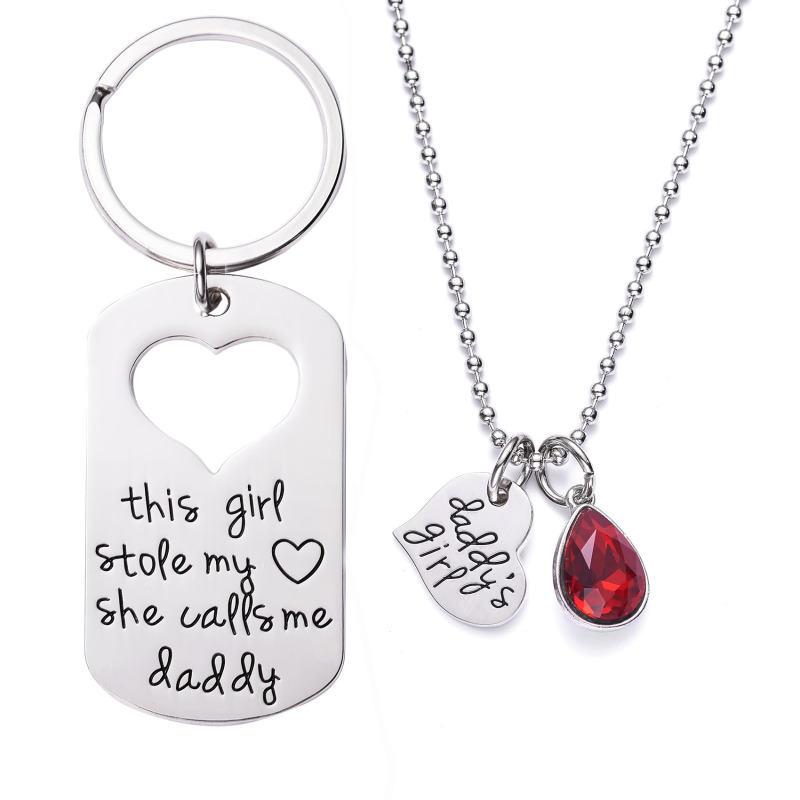 LParkin This Girl Stole My Heart She Calls Me Daddy Keychain Necklace Set Birthstone Daddy Daughter Gifts for Father’s Day