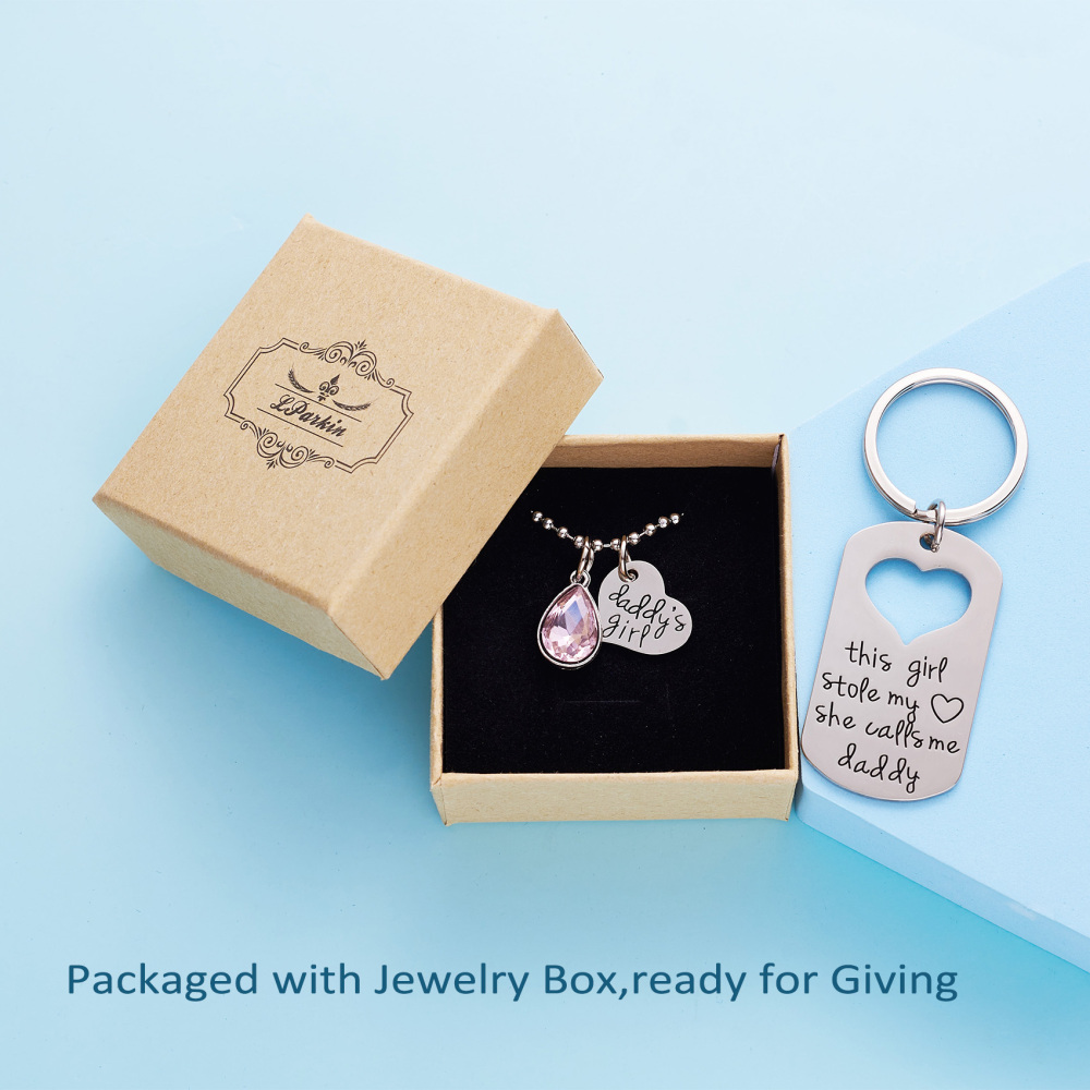 LParkin This Girl Stole My Heart She Calls Me Daddy Keychain Necklace Set Birthstone Daddy Daughter Gifts for Father’s Day