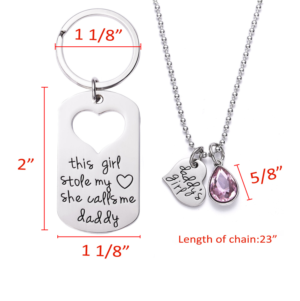 LParkin This Girl Stole My Heart She Calls Me Daddy Keychain Necklace Set Birthstone Daddy Daughter Gifts for Father’s Day