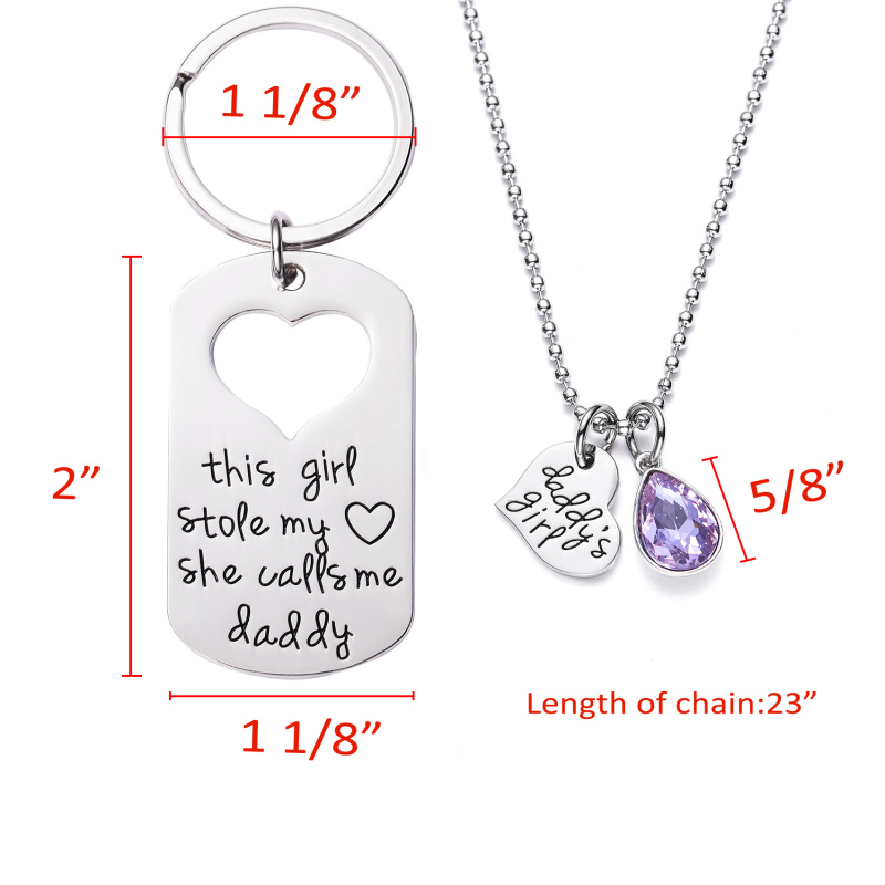 LParkin This Girl Stole My Heart She Calls Me Daddy Keychain Necklace Set Birthstone Daddy Daughter Gifts for Father’s Day