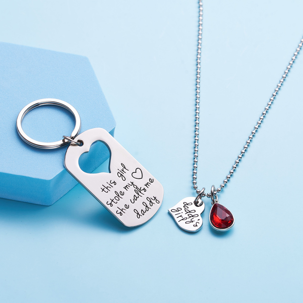 LParkin This Girl Stole My Heart She Calls Me Daddy Keychain Necklace Set Birthstone Daddy Daughter Gifts for Father’s Day