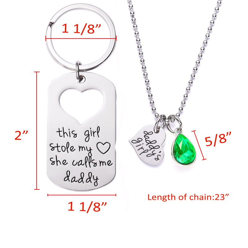 LParkin This Girl Stole My Heart She Calls Me Daddy Keychain Necklace Set Birthstone Daddy Daughter Gifts for Father’s Day