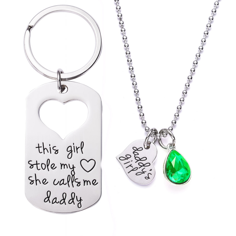 LParkin This Girl Stole My Heart She Calls Me Daddy Keychain Necklace Set Birthstone Daddy Daughter Gifts for Father’s Day