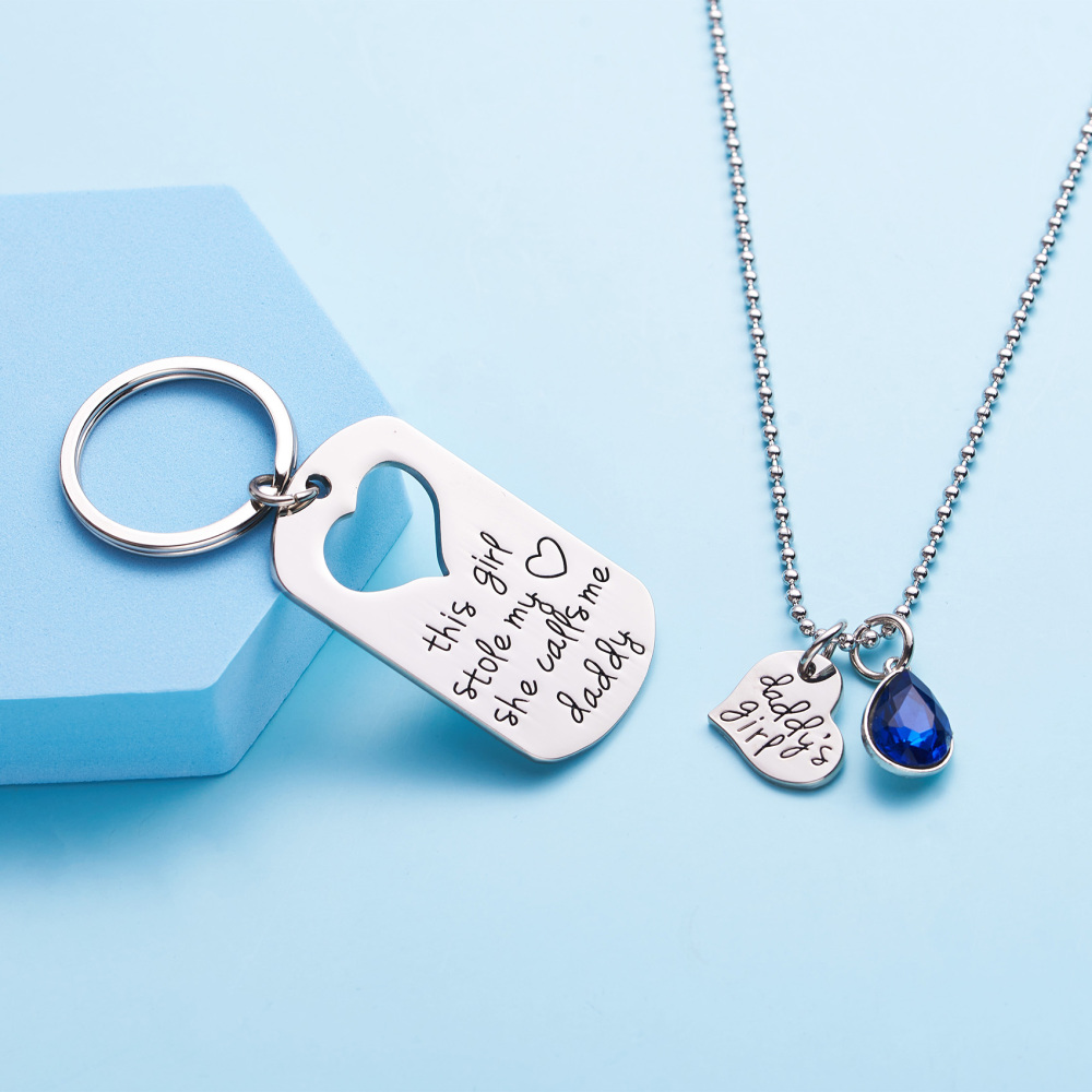 LParkin This Girl Stole My Heart She Calls Me Daddy Keychain Necklace Set Birthstone Daddy Daughter Gifts for Father’s Day