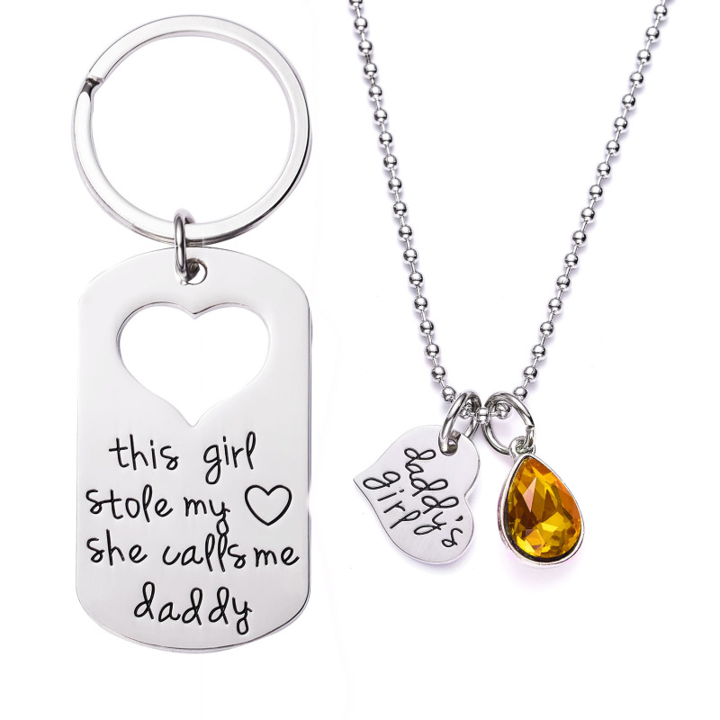LParkin This Girl Stole My Heart She Calls Me Daddy Keychain Necklace Set Birthstone Daddy Daughter Gifts for Father’s Day