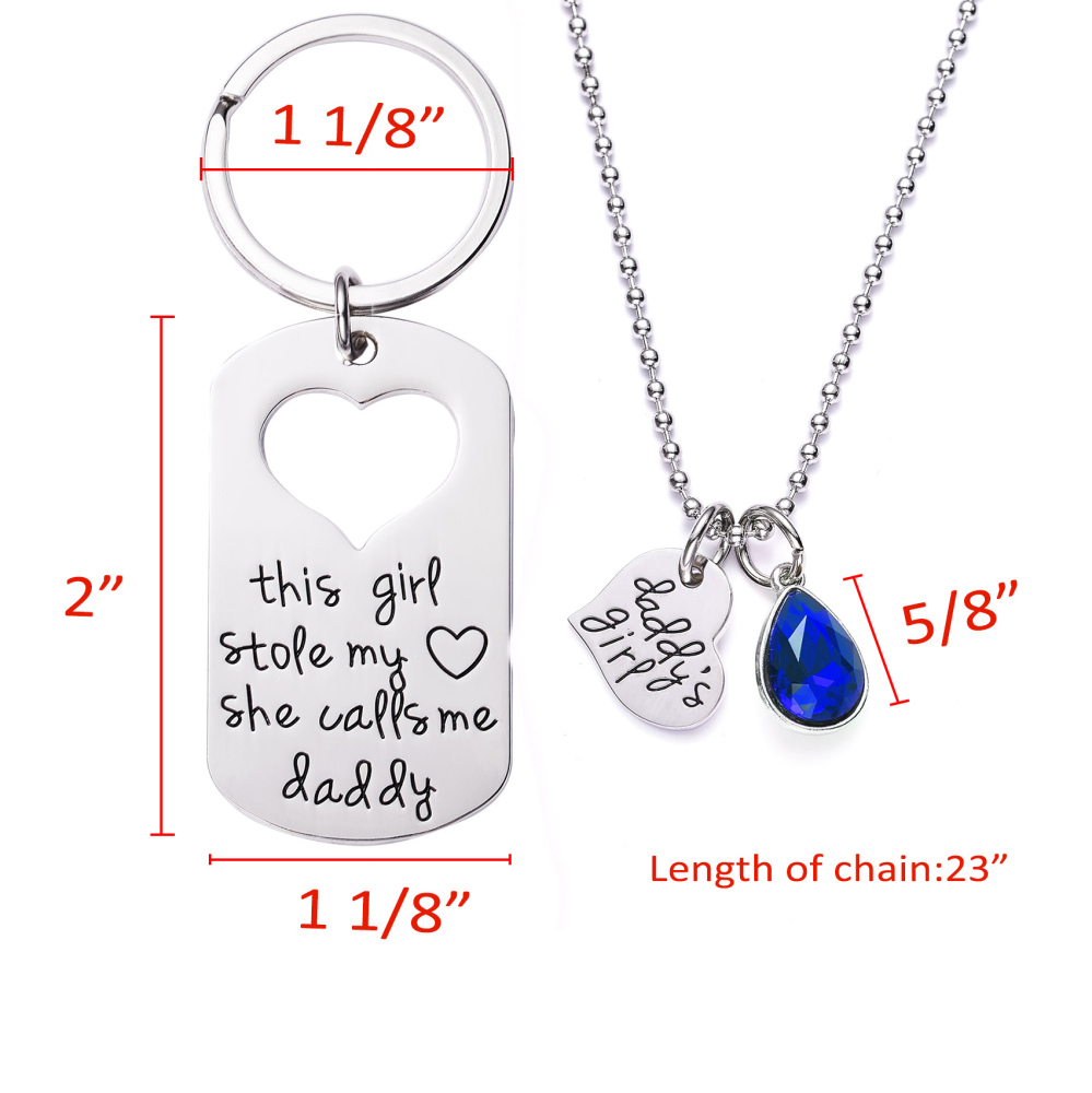 LParkin This Girl Stole My Heart She Calls Me Daddy Keychain Necklace Set Birthstone Daddy Daughter Gifts for Father’s Day