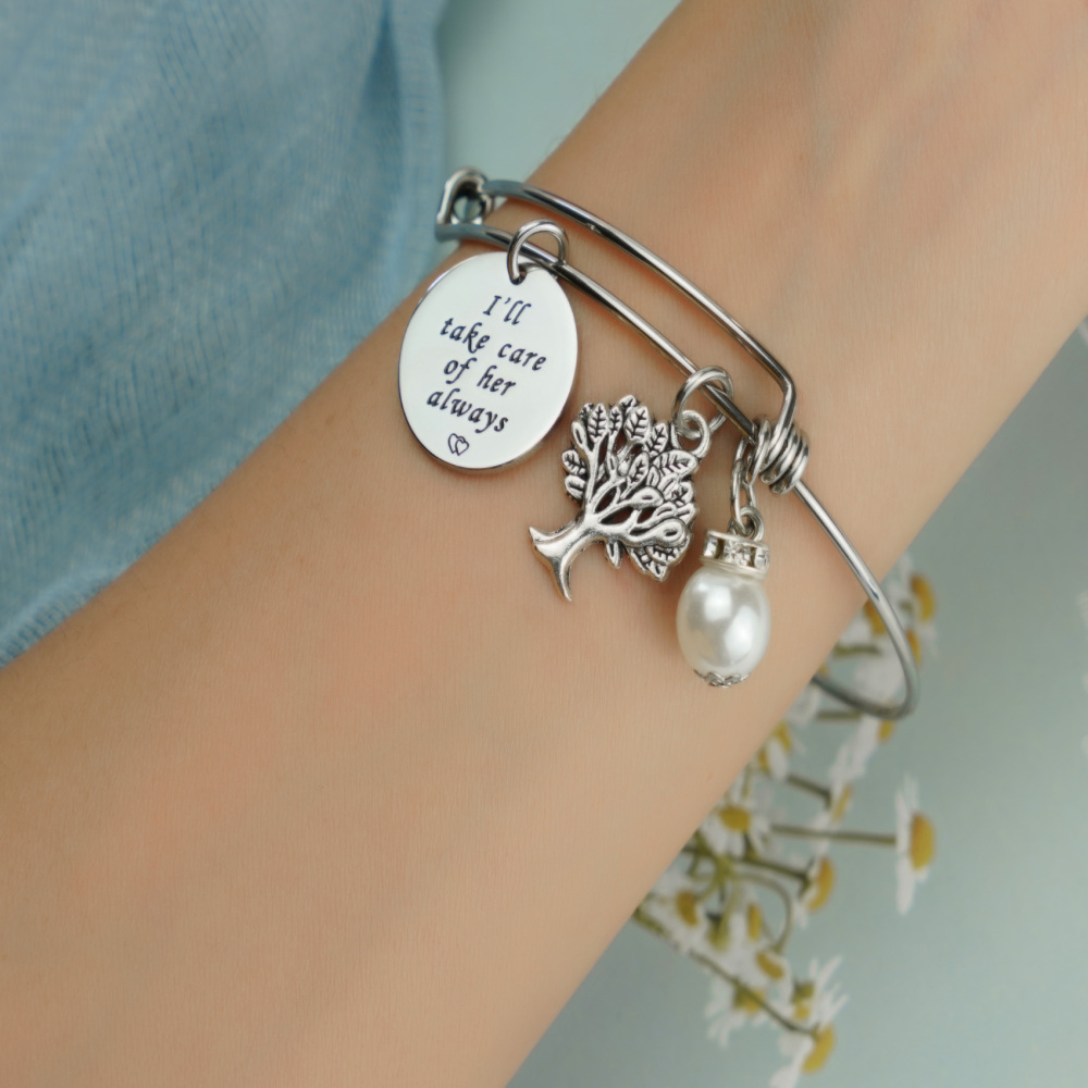 LParkin Mother in Law Gift Thank You for Raising The Man of My Dreams I Will Take Care of Her Always Banlgle Bracelet