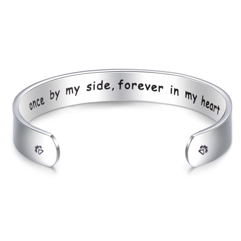 LParkin Once by My Side Forever in My Heart Cuff Bracelet Pet Memorial Bracelets