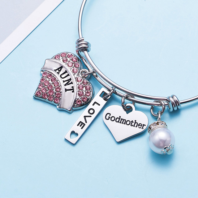 LParkin Aunt Bangle Godmother Bracelet Jewelry Gifts for Godmothers New Aunt Bangle Charm Bracelets