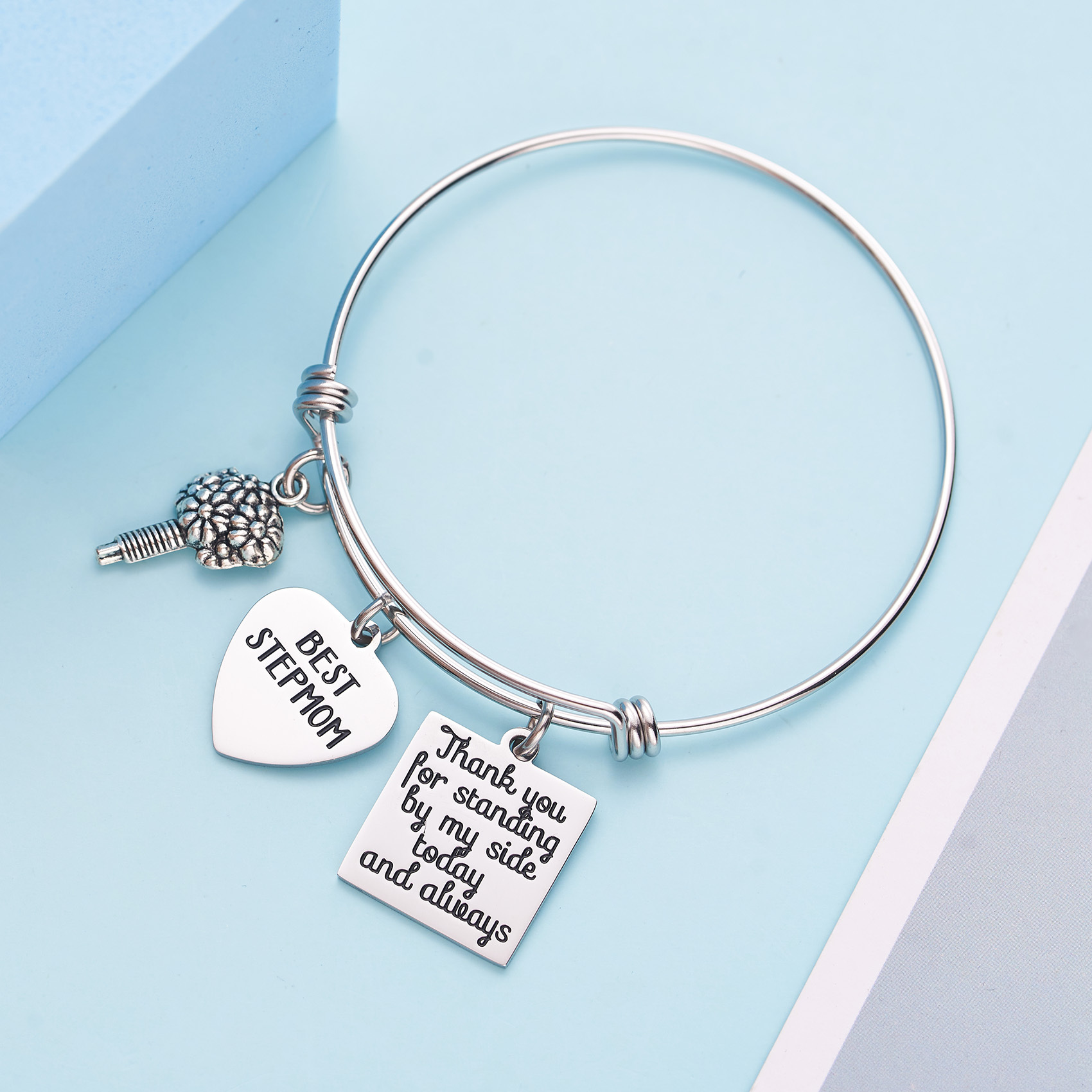 LParkin Stepmom Wedding Gift Thank You for Standing by My Side Today and Always Stepmom of The Bride Groom Bracelet Gift