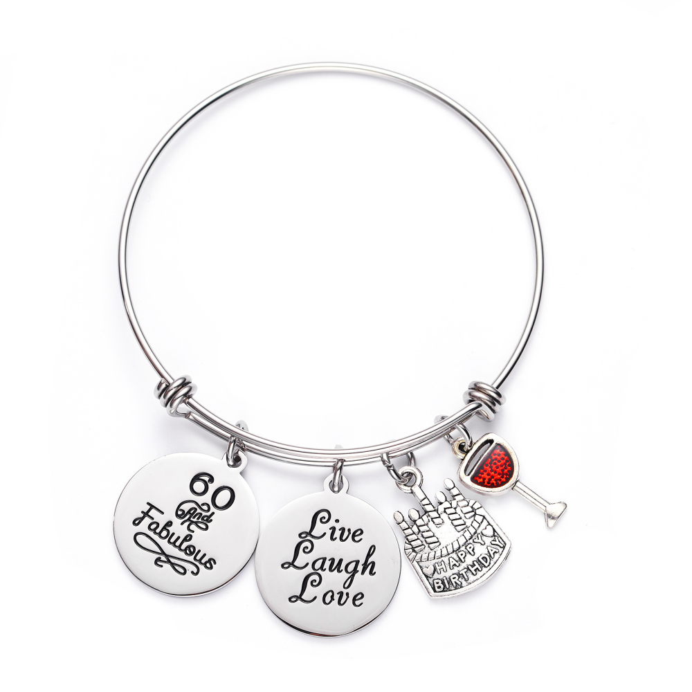 LParkin 60th Birthday Gifts for Women Sister Gifts for Her Stainless Steel Expandable Bangle