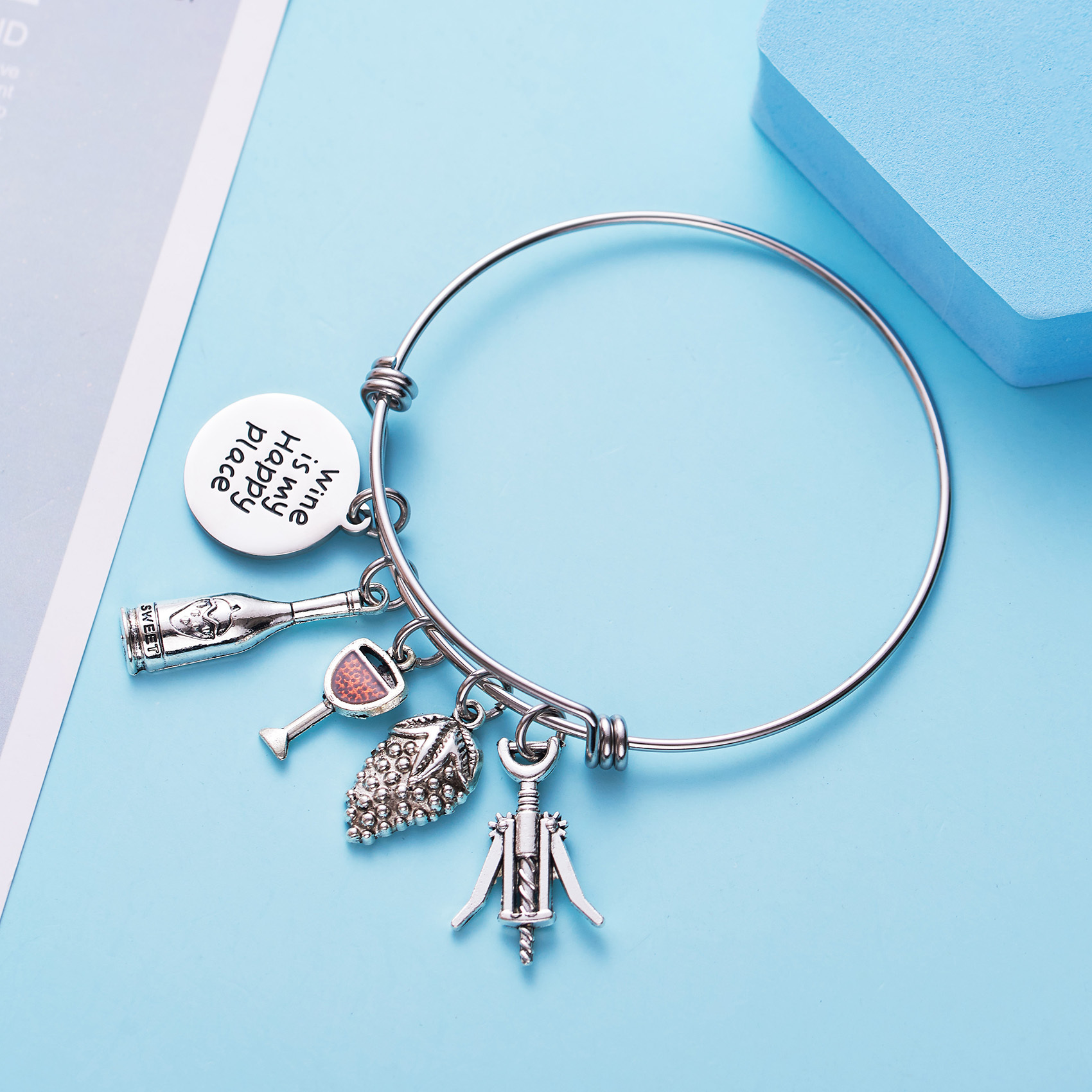 Wine is My Happy Place Wine Whisperer Gift Wine Lovers Gift Wine Jewelry Gift Wine Lovers Jewelry Gift for Her Wine Charm Bracelet Hostess Gift House