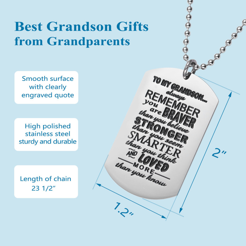 LParkin Grandson Gifts from Grandma Grandparents Grandson Necklace You are Braver Than You Believe Jewelry Dog Tag