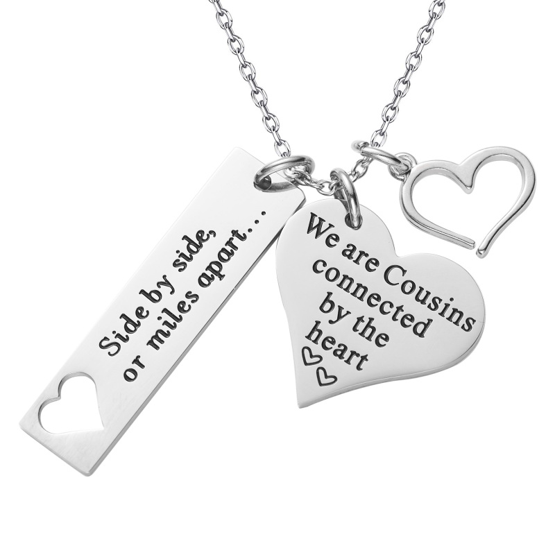 LParkin Cousin Necklace Side by Side Or Miles Apart We are Cousins Connected by The Heart