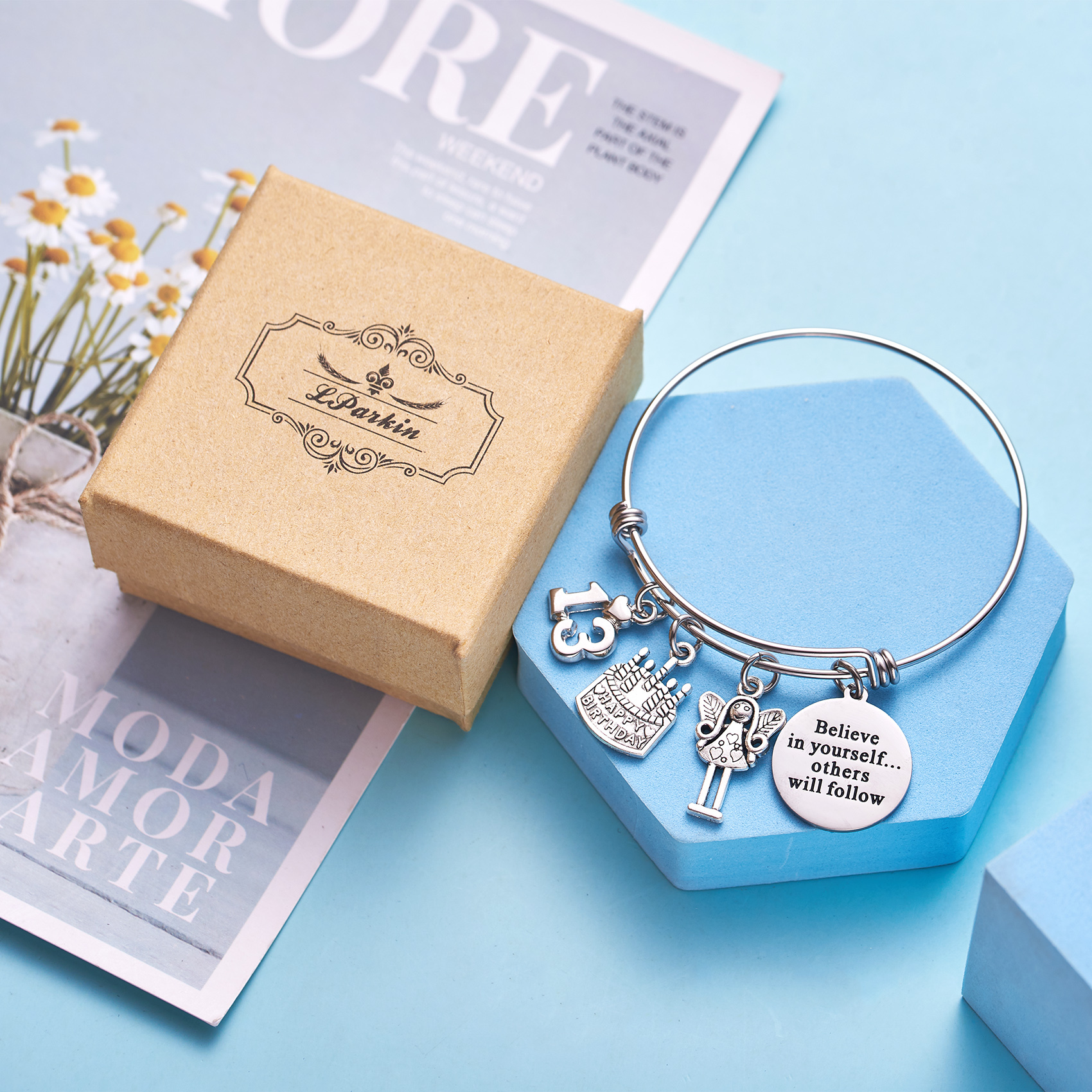 LParkin 13th Birthday Gifts for Girls Gifts for Her Stainless Steel Expandable Bangle