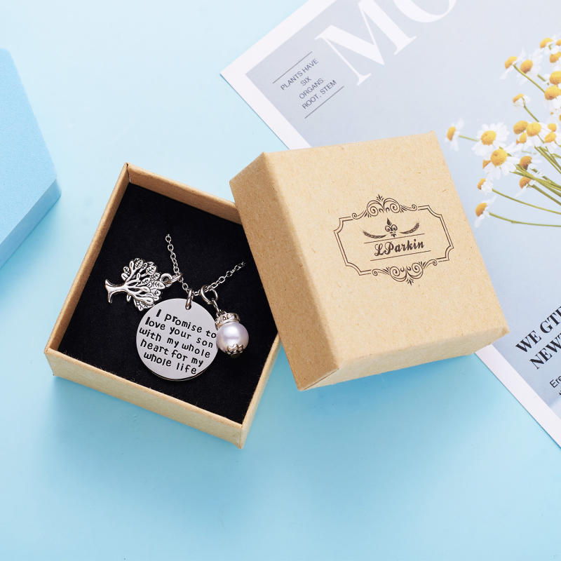 LParkin I Promise to Love Your Son with My Whole Heart for My Whole Life Necklace Mother of The Groom Gift Wedding Pendent Necklace