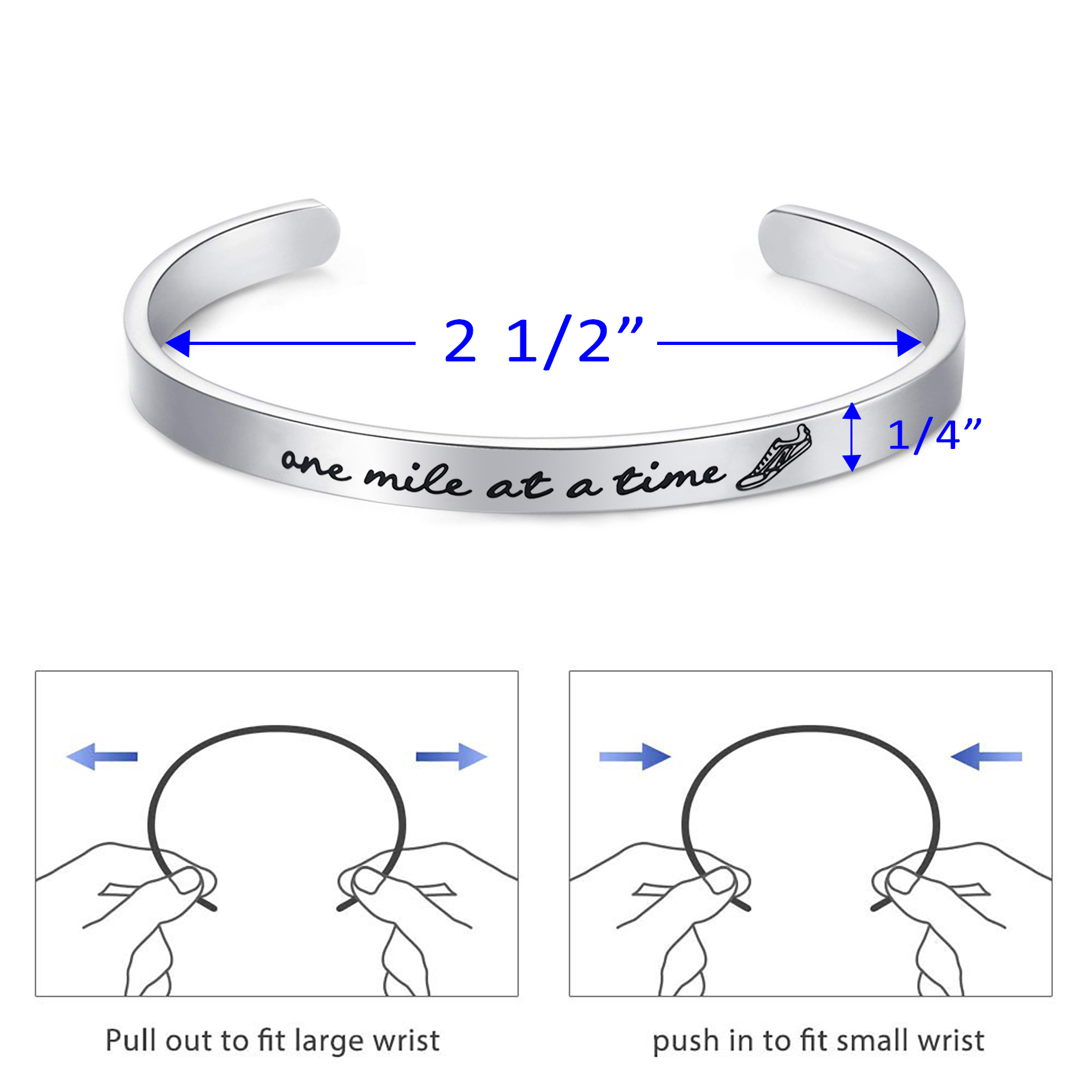 LParkin Marathon Runners Gifts Bracelet Running Jewelry Men Women One Mile at A Time Bracelet 1/4” x 6" Stainless Steel Polished Finish