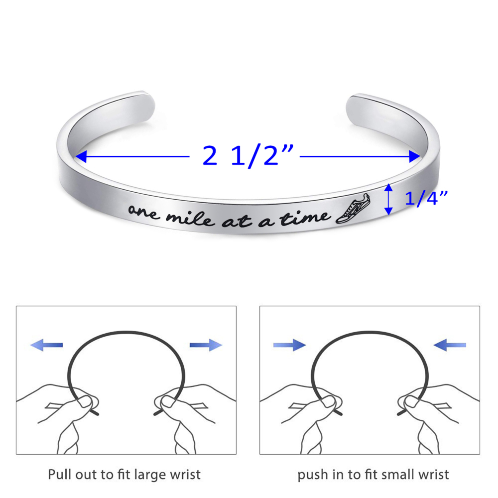 LParkin Marathon Runners Gifts Bracelet Running Jewelry Men Women One Mile at A Time Bracelet 1/4” x 6" Stainless Steel Polished Finish