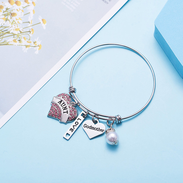 LParkin Aunt Bangle Godmother Bracelet Jewelry Gifts for Godmothers New Aunt Bangle Charm Bracelets