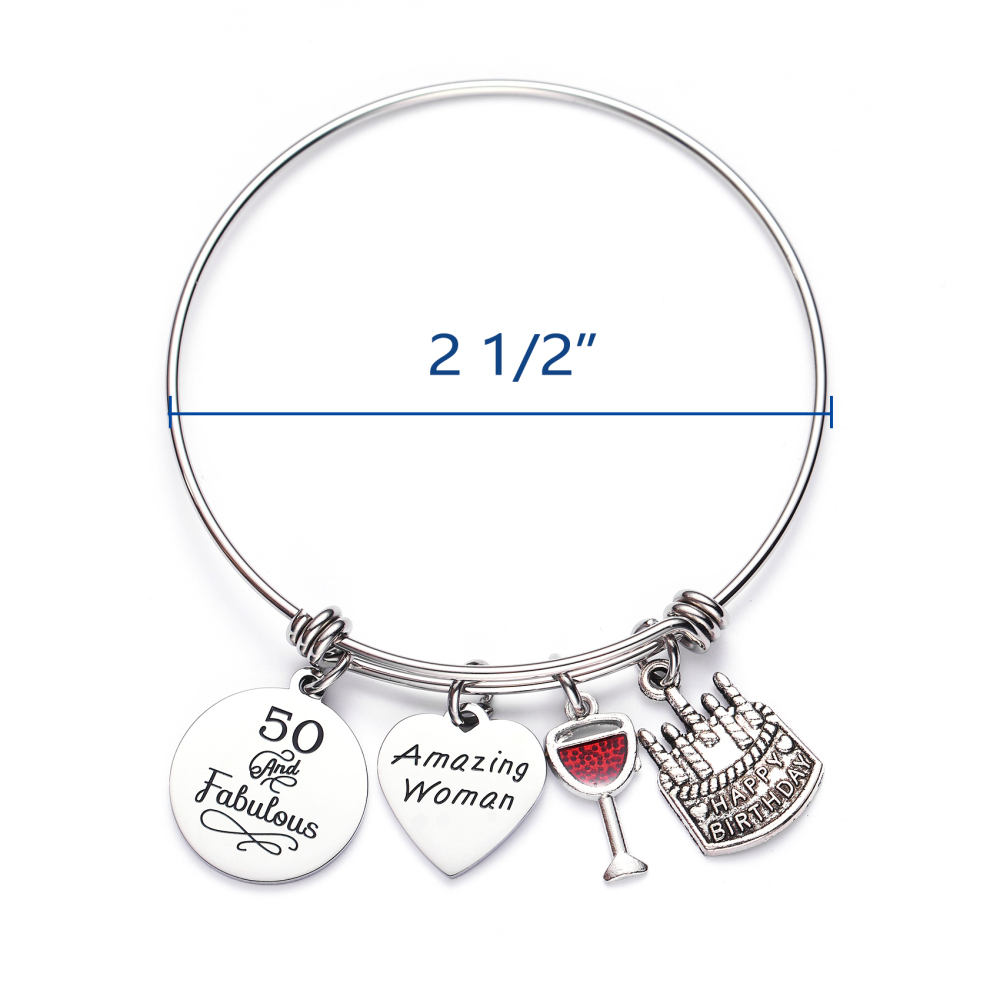 LParkin Fifty and Fabulous 50th Birthday Gift for Women Jewelry Fifty Birthday Bangle Bracelet Amazing Women