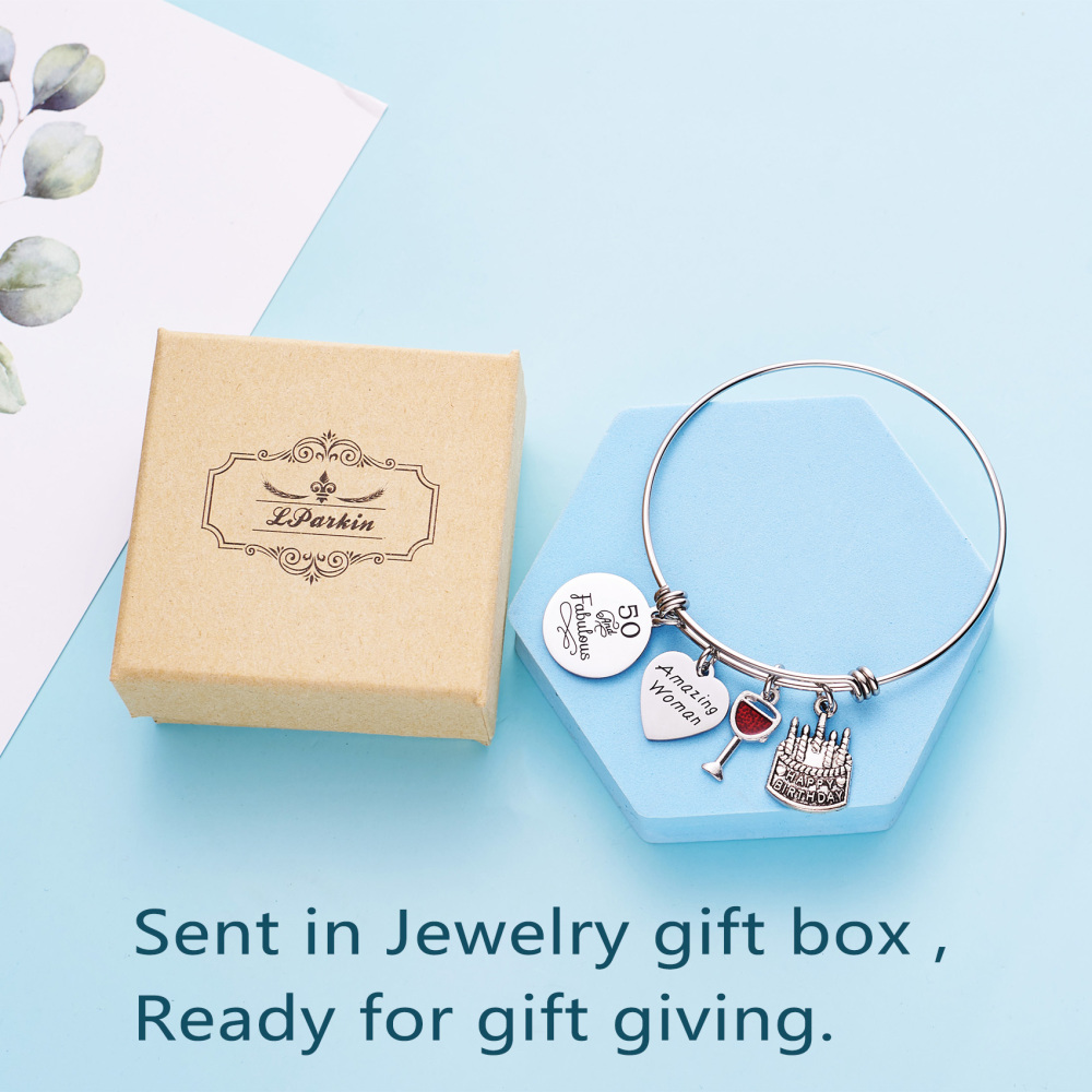 LParkin Fifty and Fabulous 50th Birthday Gift for Women Jewelry Fifty Birthday Bangle Bracelet Amazing Women