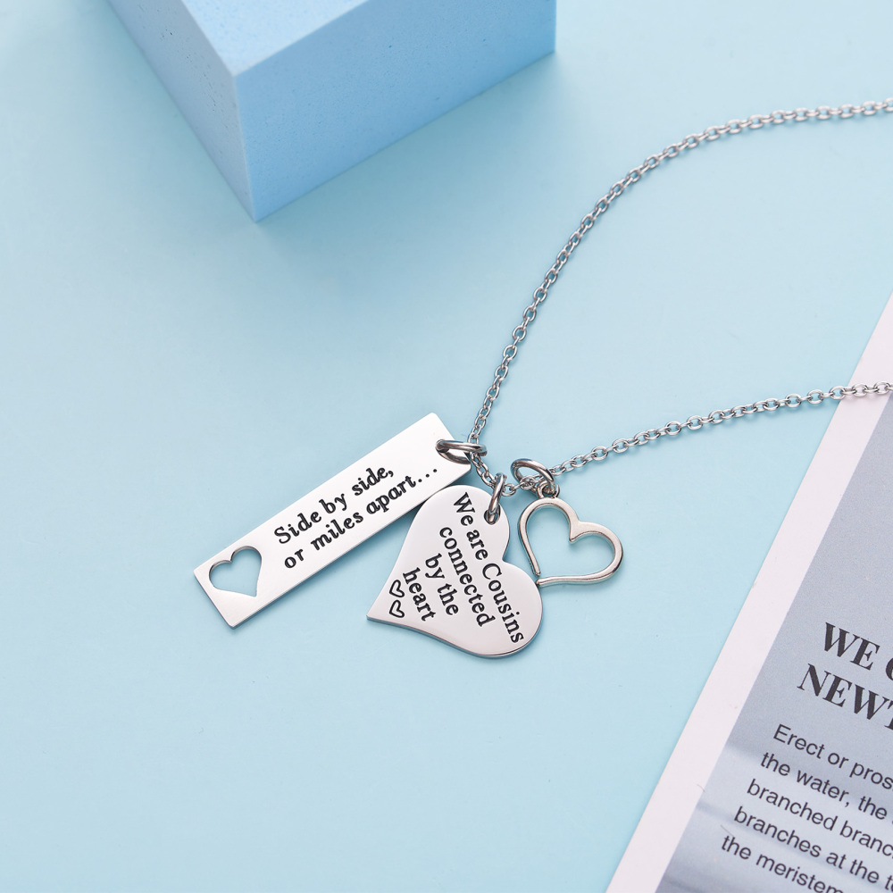 LParkin Cousin Necklace Side by Side Or Miles Apart We are Cousins Connected by The Heart