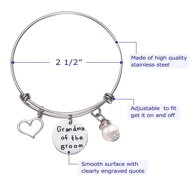 LParkin Grandma of The Groom Bracelet Stainless Steel Wedding Bridal Party Gift