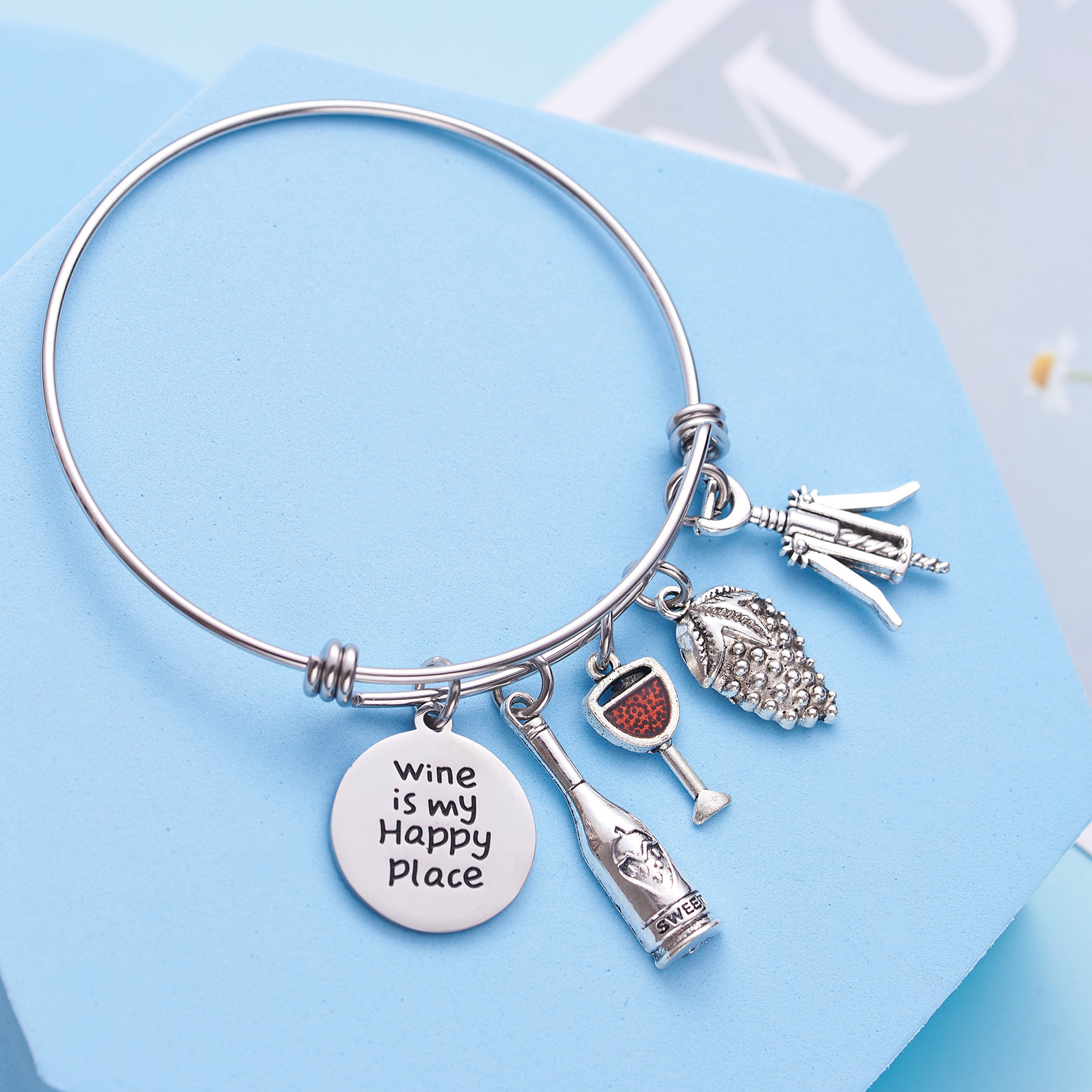 Wine is My Happy Place Wine Whisperer Gift Wine Lovers Gift Wine Jewelry Gift Wine Lovers Jewelry Gift for Her Wine Charm Bracelet Hostess Gift House