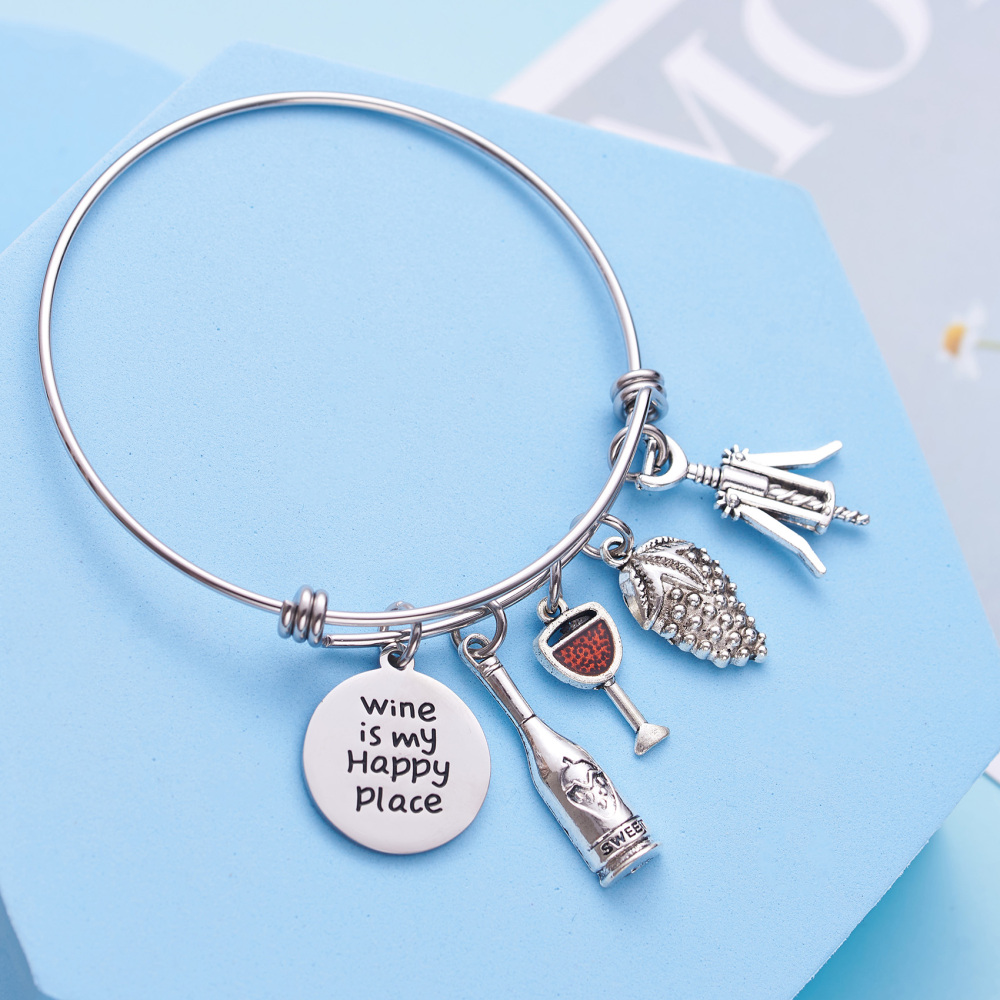Wine is My Happy Place Wine Whisperer Gift Wine Lovers Gift Wine Jewelry Gift Wine Lovers Jewelry Gift for Her Wine Charm Bracelet Hostess Gift House
