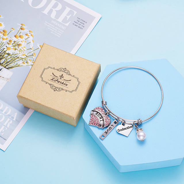 LParkin Aunt Bangle Godmother Bracelet Jewelry Gifts for Godmothers New Aunt Bangle Charm Bracelets