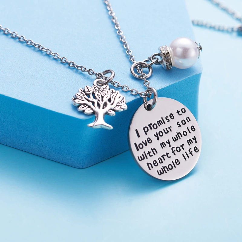 LParkin I Promise to Love Your Son with My Whole Heart for My Whole Life Necklace Mother of The Groom Gift Wedding Pendent Necklace