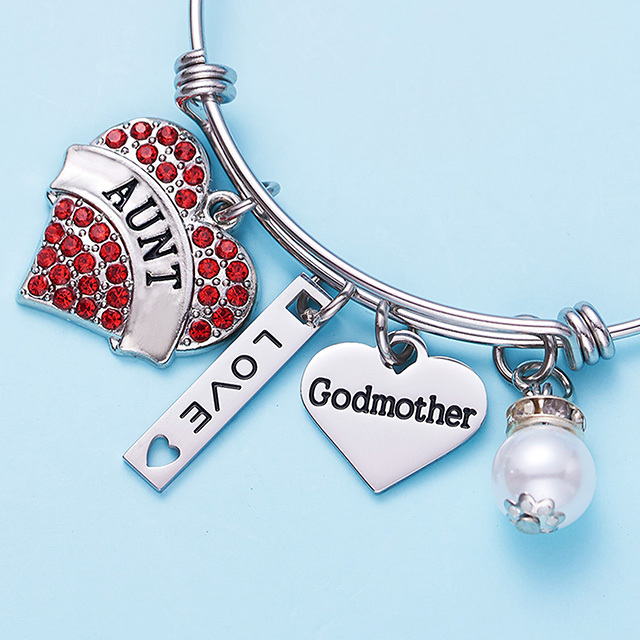 LParkin Aunt Bangle Godmother Bracelet Jewelry Gifts for Godmothers New Aunt Bangle Charm Bracelets