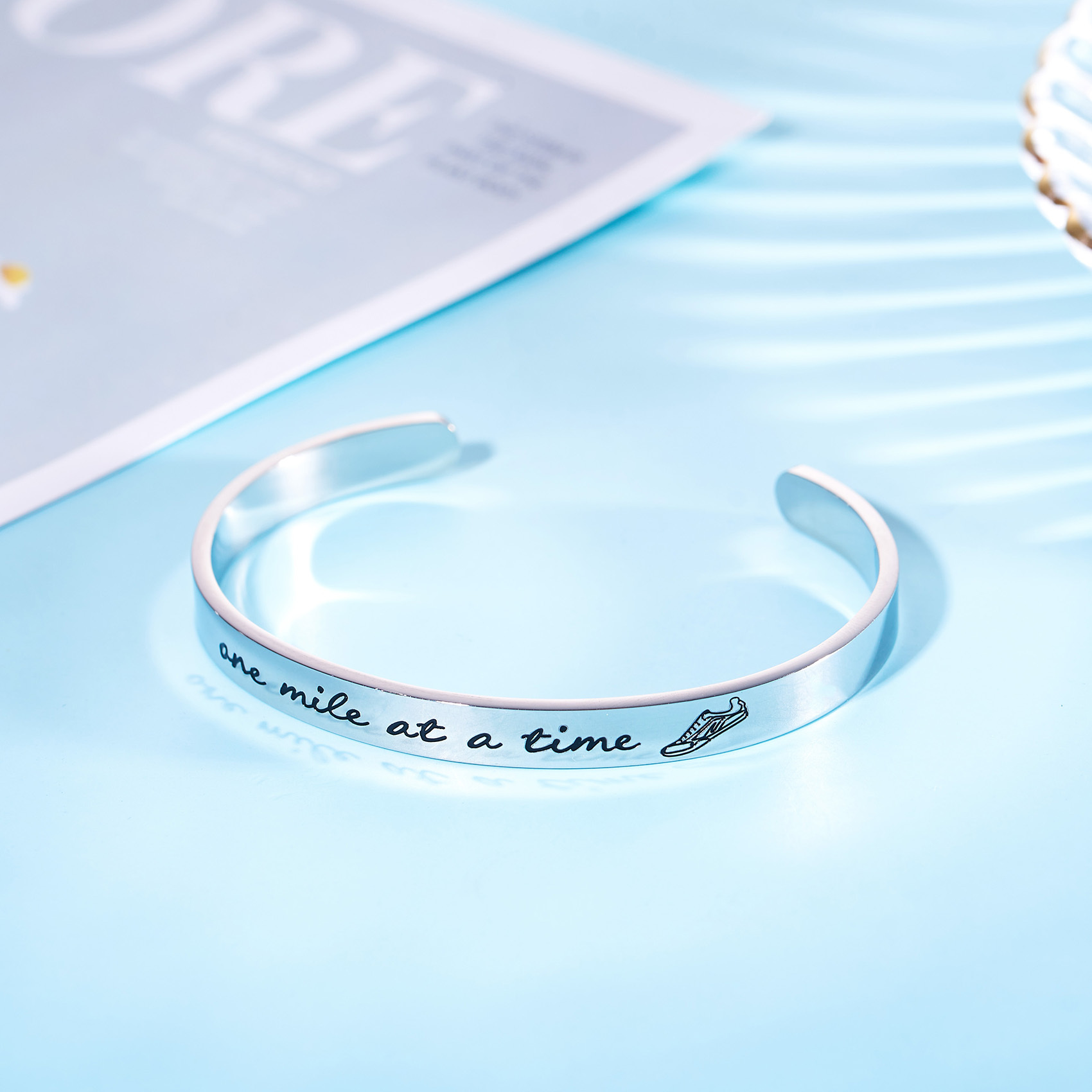 LParkin Marathon Runners Gifts Bracelet Running Jewelry Men Women One Mile at A Time Bracelet 1/4” x 6" Stainless Steel Polished Finish