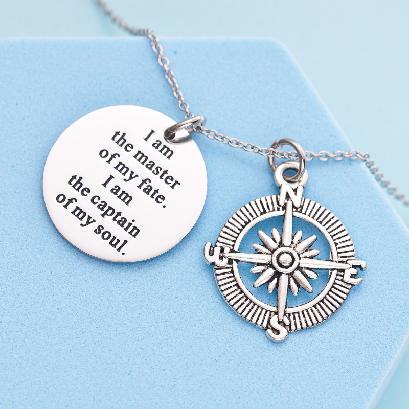 LParkin I Am The Master of My Fate I Am The Captain of My Soul Compass Necklace Jewelry Invictus Inspirational Quote Graduation Gift