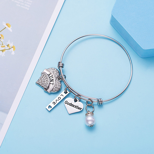 LParkin Aunt Bangle Godmother Bracelet Jewelry Gifts for Godmothers New Aunt Bangle Charm Bracelets