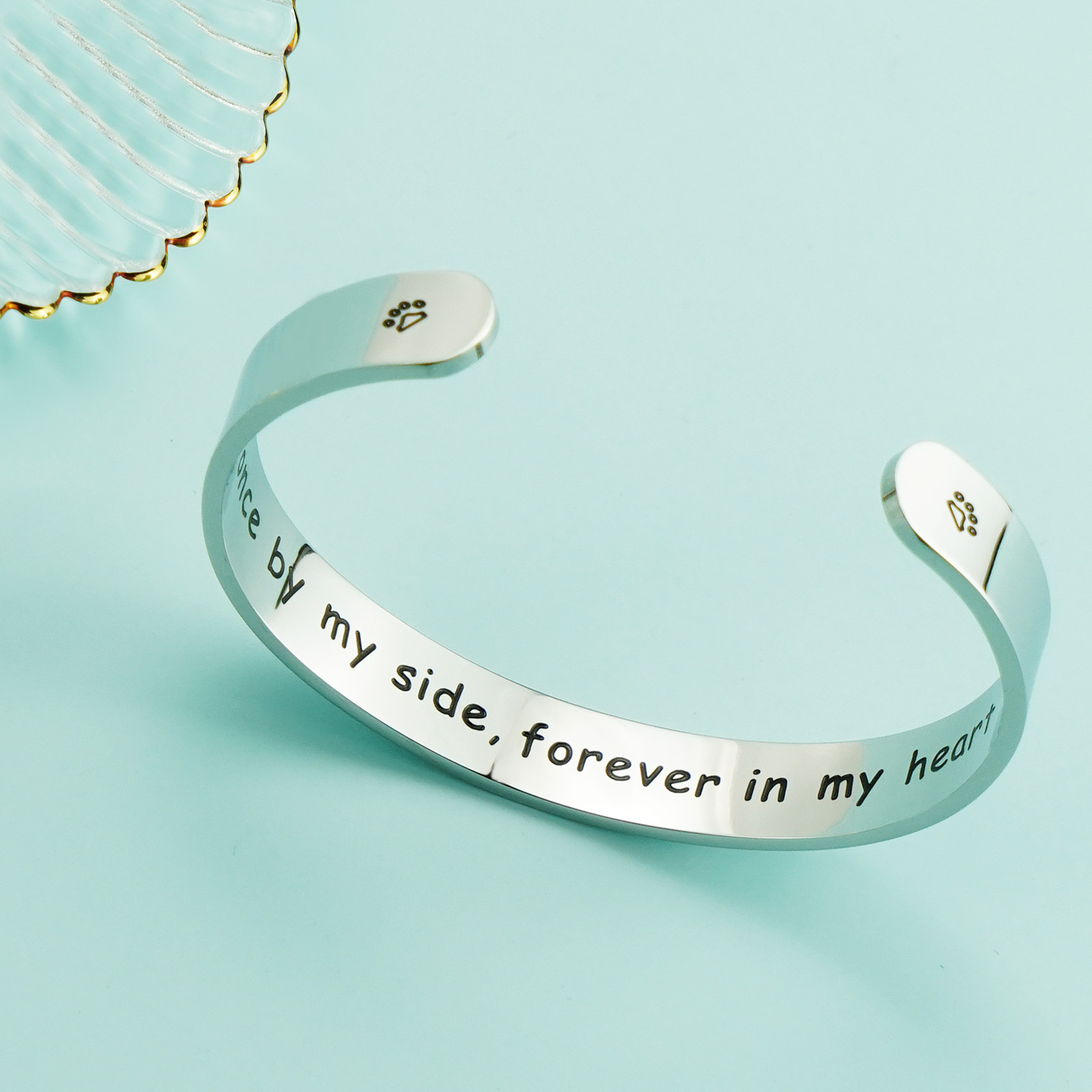 LParkin Once by My Side Forever in My Heart Cuff Bracelet Pet Memorial Bracelets