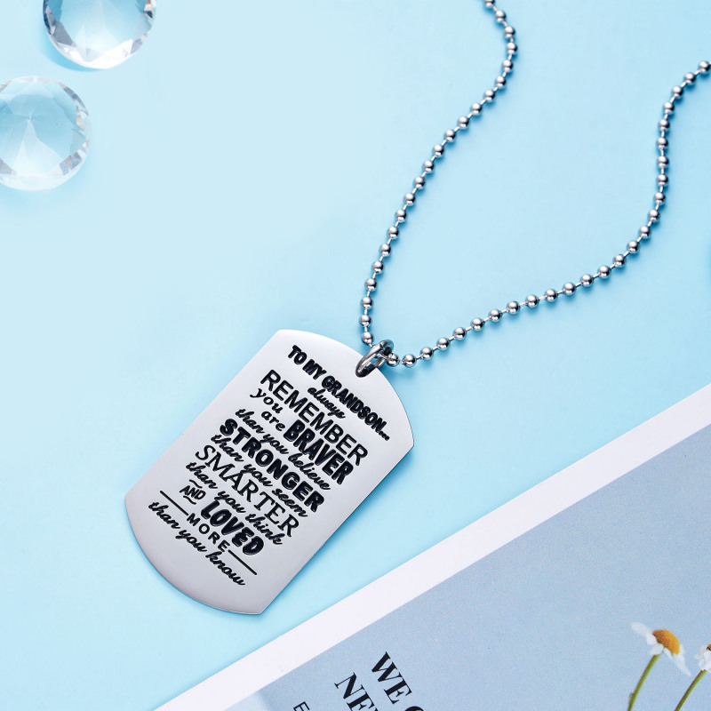 LParkin Grandson Gifts from Grandma Grandparents Grandson Necklace You are Braver Than You Believe Jewelry Dog Tag