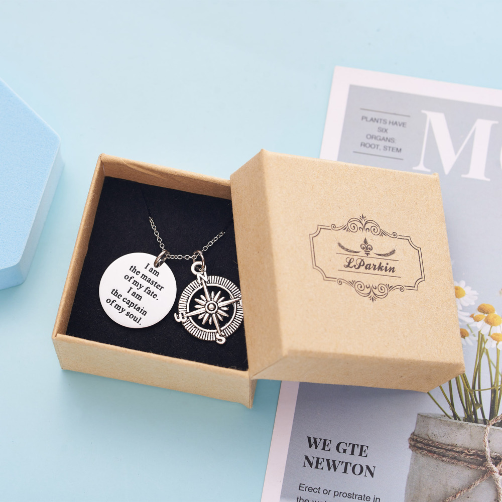 LParkin I Am The Master of My Fate I Am The Captain of My Soul Compass Necklace Jewelry Invictus Inspirational Quote Graduation Gift