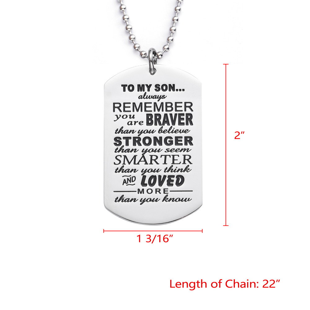 LParkin Son Gifts from Dad Mom Daddy Mommy You are Braver Than You Believe Necklace Jewelry Pendant Dog Tag