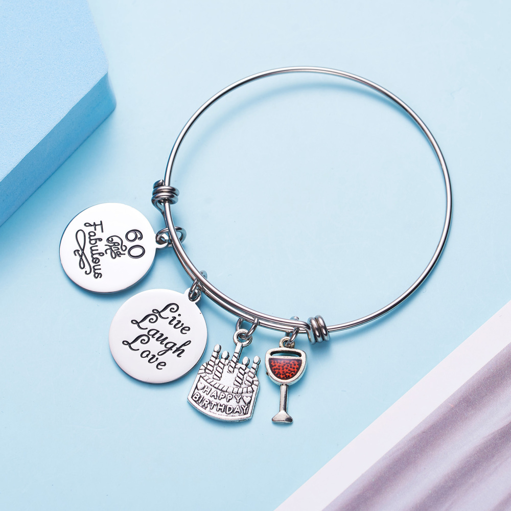 LParkin 60th Birthday Gifts for Women Sister Gifts for Her Stainless Steel Expandable Bangle