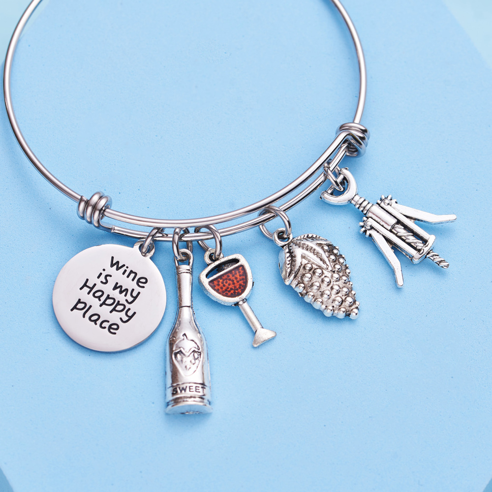 Wine is My Happy Place Wine Whisperer Gift Wine Lovers Gift Wine Jewelry Gift Wine Lovers Jewelry Gift for Her Wine Charm Bracelet Hostess Gift House