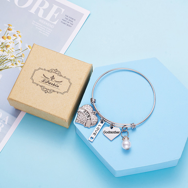 LParkin Aunt Bangle Godmother Bracelet Jewelry Gifts for Godmothers New Aunt Bangle Charm Bracelets