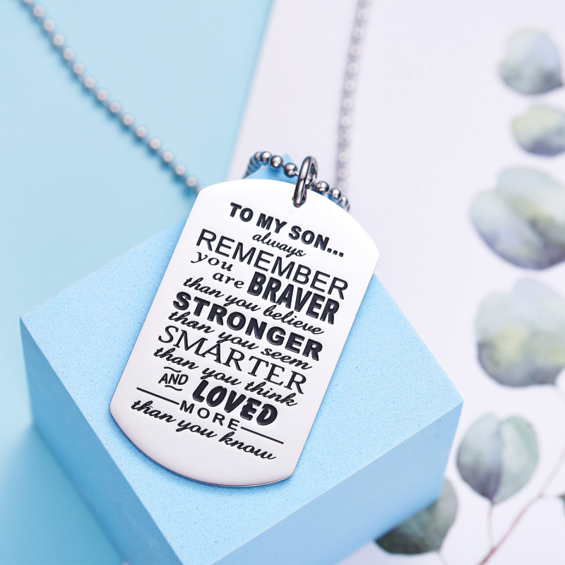 LParkin Son Gifts from Dad Mom Daddy Mommy You are Braver Than You Believe Necklace Jewelry Pendant Dog Tag