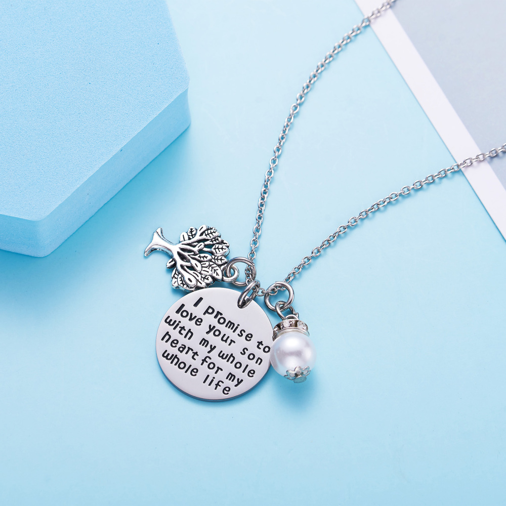 LParkin I Promise to Love Your Son with My Whole Heart for My Whole Life Necklace Mother of The Groom Gift Wedding Pendent Necklace