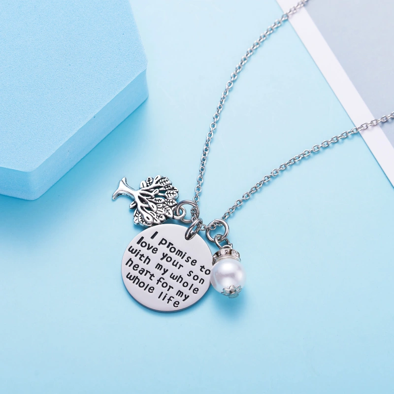 LParkin I Promise to Love Your Son with My Whole Heart for My Whole Life Necklace Mother of The Groom Gift Wedding Pendent Necklace