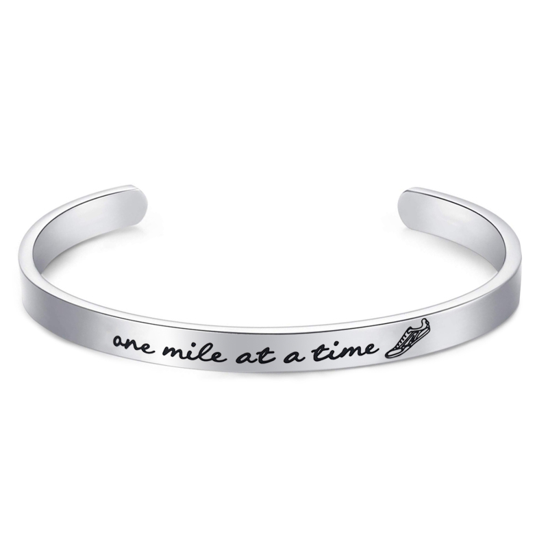 LParkin Marathon Runners Gifts Bracelet Running Jewelry Men Women One Mile at A Time Bracelet 1/4” x 6&quot; Stainless Steel Polished Finish