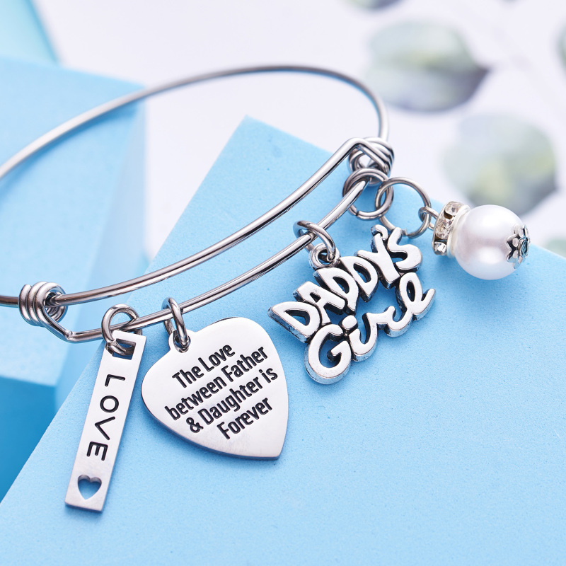LParkin Daddys Girl Daughter Bracelet Stainless Steel Bangle Birthday Gift for Daughter The Love Between Father and Daughter is Forever